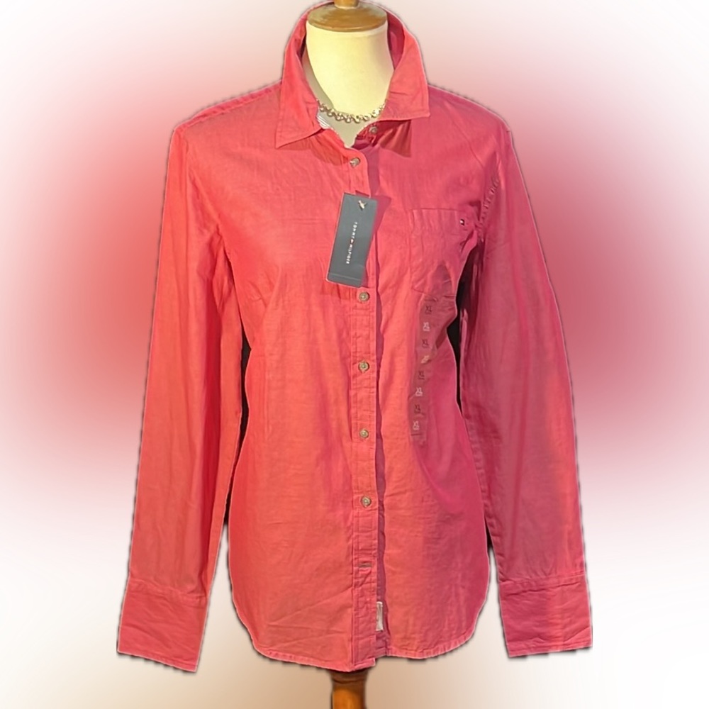 Tommy Hilfiger cinnamon red Oxford cloth fitted blouse-NWT